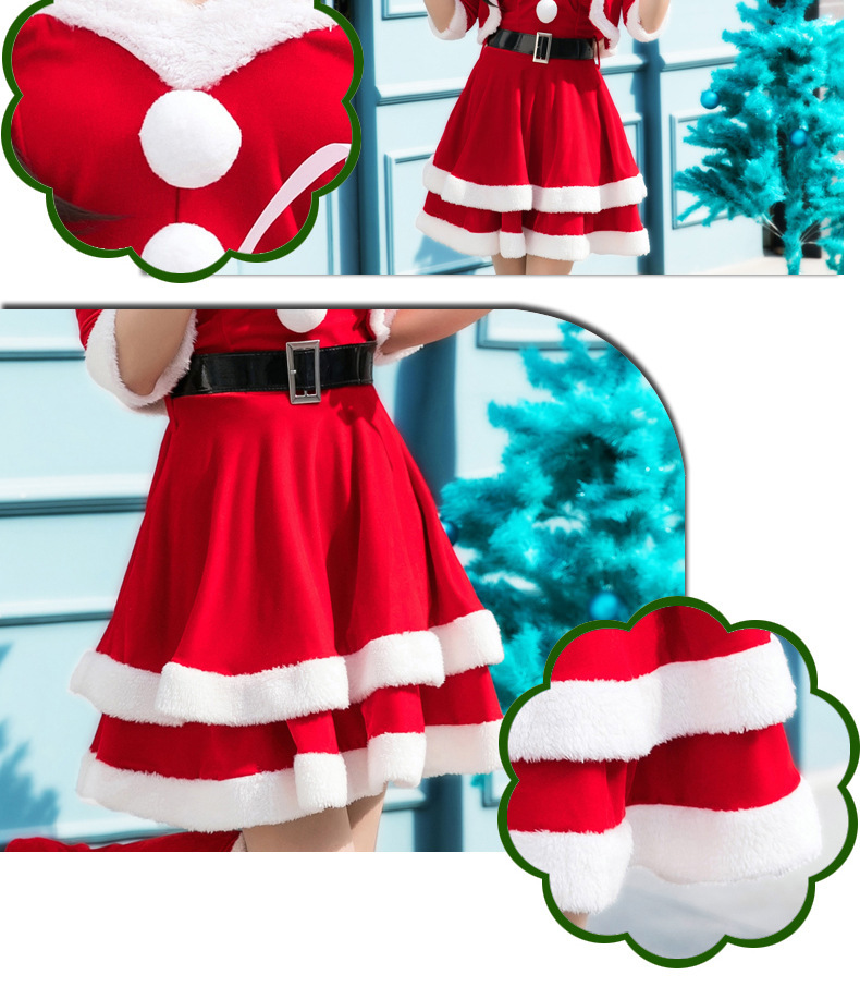 Christmas Dress 2023 Red with Accessories Adult Women 5-pieces Set Cosplay Costume