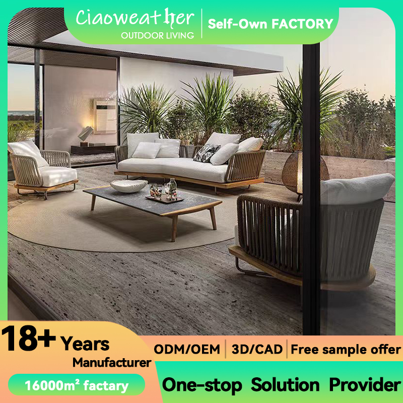 Hotel Restaurant Rattan Weaving Sofa Set Modern Simple Design Outdoor Furniture with Water-resistant Cushion