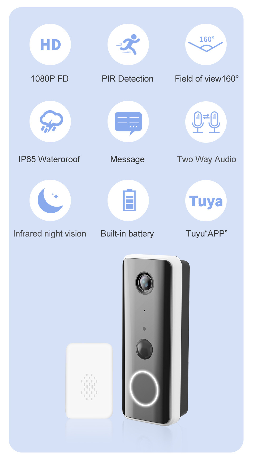 1080p Wifi Doorbell Camera Two Way Intercom With Chime