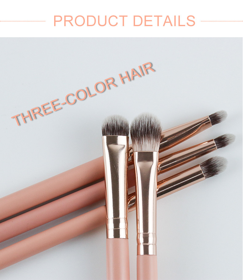 5pcs Eyeshadow Brush Set Private Logo Cruelty Free Classic Pink Wooden Handle