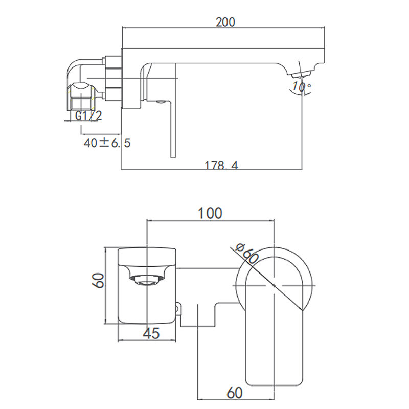 AG4202 Wall Basin Mixer , 200mm 120mm Wall Hung Bathroom Faucet