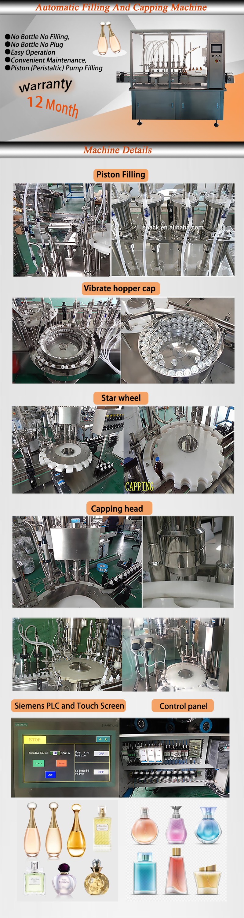 Touch Screen Bottle Capping Machine 220V 50HZ Low Voltage Energy Saving