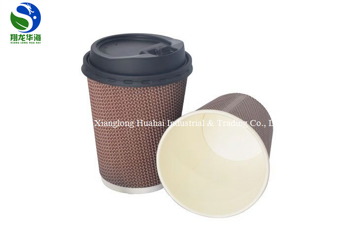 Hot 12 Oz Ripple Wall Paper Cup Disposable Insulated Brown Corrugated Type