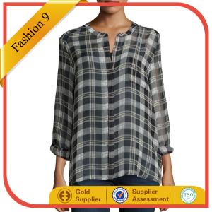 Quality Plaid-Print Chiffon Blouse wholesale