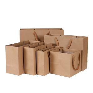 Quality Flat Handle Plain Brown Gift Bags Customized Logo Biodegradable Durable wholesale