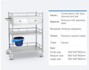 Quality 3 Layer Hospital Stainless Steel Medical Instrument Trolley wholesale