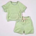 Custom Neutral Kids Terry Towel Fabric Tee Shirts & Shorts Set Toddlers Casual