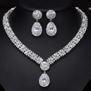 Quality Water Drop Rhinestone Necklace &amp; Earrings Full Crystal Necklace &amp; Earrings Wedding Jewelry Set wholesale