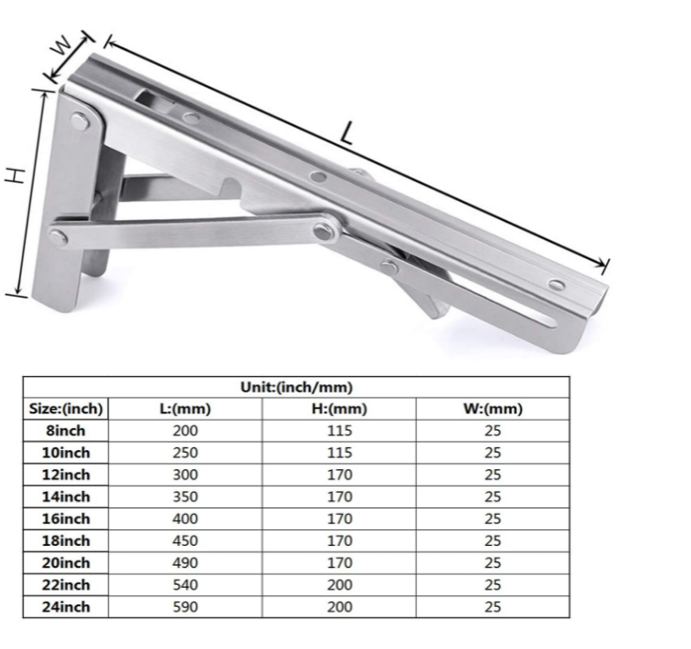 30 Inch Heavy Duty Folding Brackets Standard Stainless Steel Wall Mounted Desk Support