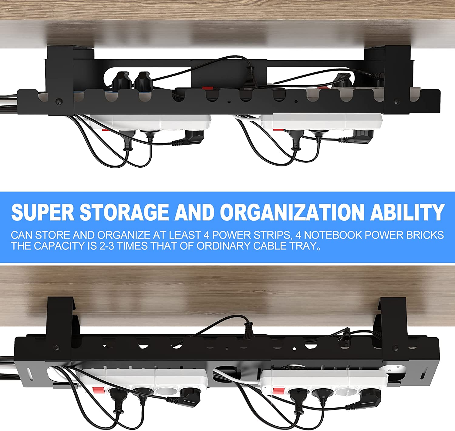 Large Under Table Cable Management Tray Adjustable Cord Wire Organizer for Standing Desk