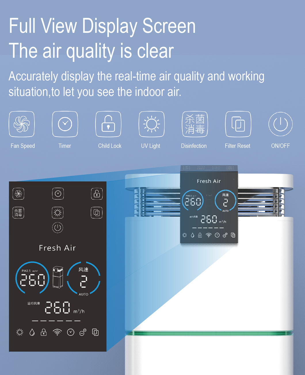 2022 New 100m2 Purificador De Aire Breathe Fresh Clean Air Europe School Classroom Special EN1822 HEPA H13 Large Air Purifier