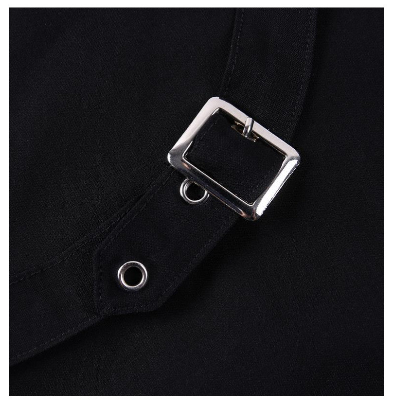 European and American modern punk style dark black sexy mesh stitching perspective hollow dress