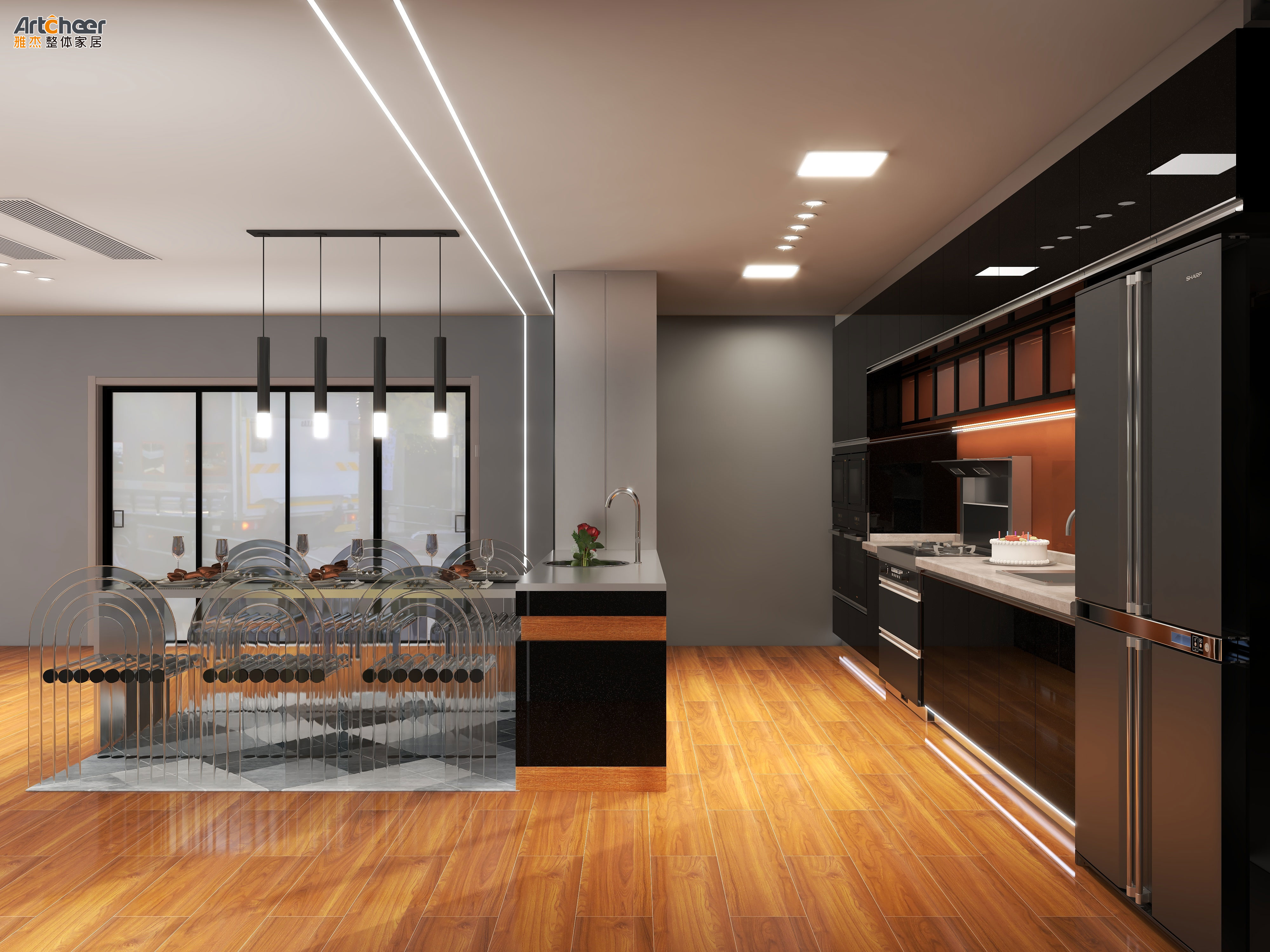 Scandinavian Cabinets Kitchen Furniture Modern With Custom Size Cupboards And Island Table