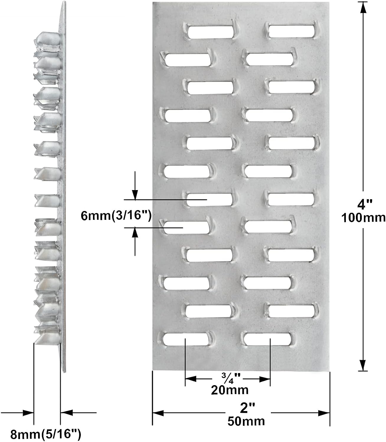 4" * 2" Pronged Truss Flat Mending Repair Tie Plate Galvanized steel Height 8mm thick 1mm for Roofing Trusses Timber Connectors