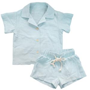 Quality Customized Kids Button Down Top Drawstring Shorts Slim Fit 2 PCS Lounge Wear Summer Daily Dressing wholesale