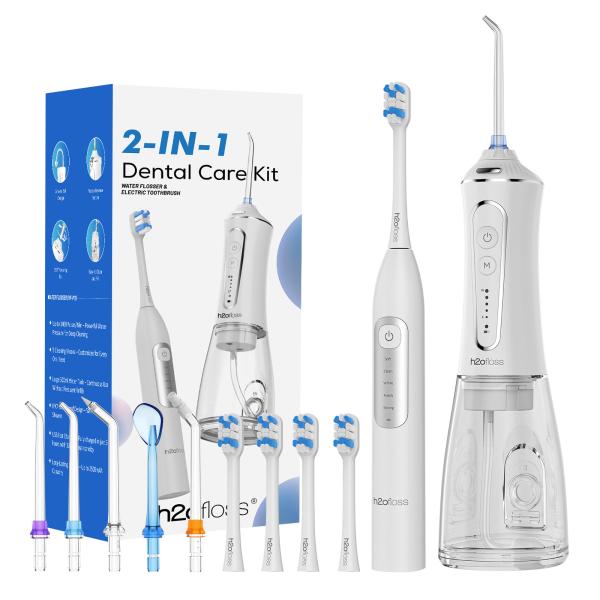 Professional 2-in-1 Sonic Teeth Cleaning Combo Soft Bristle Electric Toothbrush