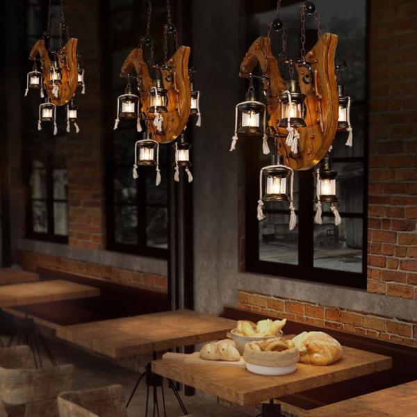 Antique Industrial Retro Wood E27 LED Ceiling Chandelier Lightin Creative LOFT