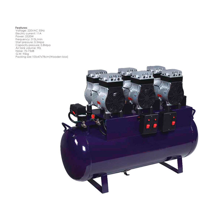 220V AC 50Hz Dental Air Compressor Machine 90L/128L 1-To-6 Practical