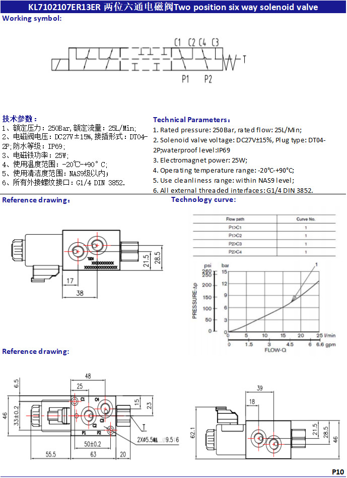 Hydraulic Electrical On Off Solenoid Valve 2 Position 6 Way Steel Iron Body