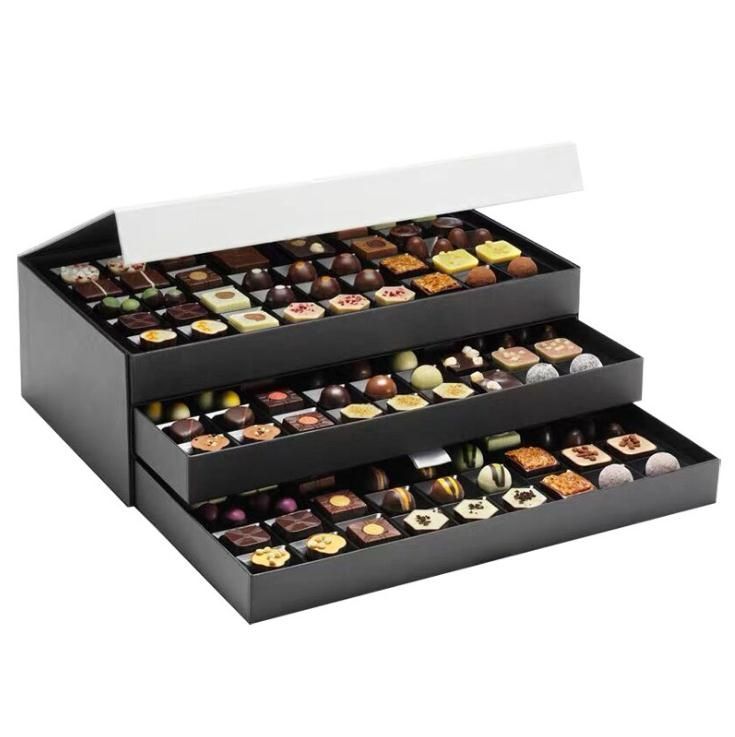 China Wholesale Custom Designed Embossed Texture Art Paper Pasted Cardboard Two-Layer Chocolate Candy Book Style Magnetic Packaging Gift Box with Compartment