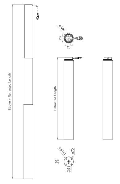 Telescopic Outer Tube Hall Sensors 24V DC Lifting Column 700N 35mm/S Three Stage