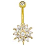 Gold Body Piercings Jewellery Flower Dangle Belly Button Piercing 12mm