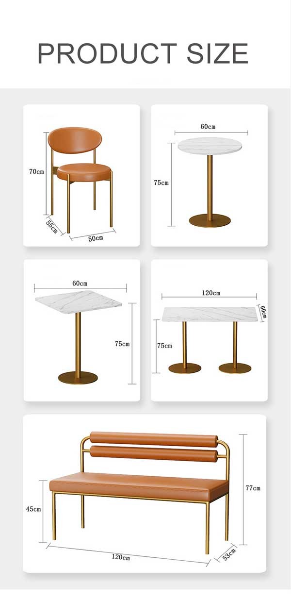 Gold Frame Restaurant Dining Room Furniture Leather Marble Table And Chairs