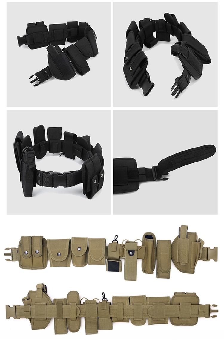 Multifunctional Training Belt Hardware Buckle Flashlight Molle Belt Pouch Olive Green