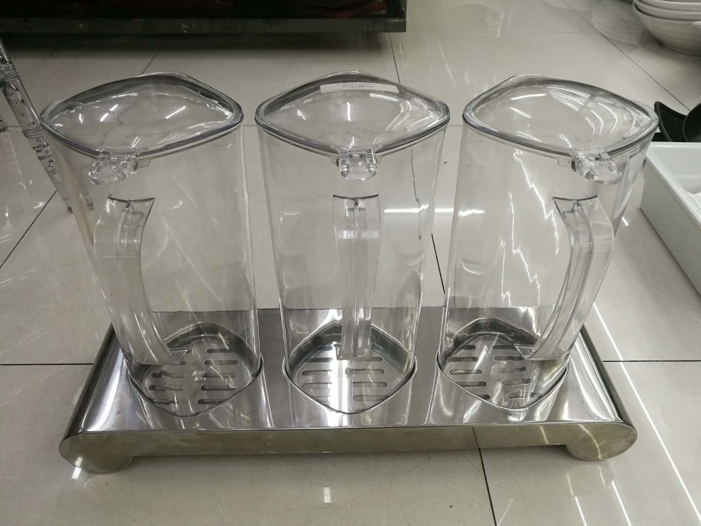 3-Holder Stainless Steel Stand for Square PC Juice Bottle, Restaurant Buffet Supplies