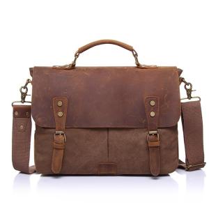 Quality Retro Men Messenger Sling 15 Inch Canvas Leather Laptop Briefcase wholesale