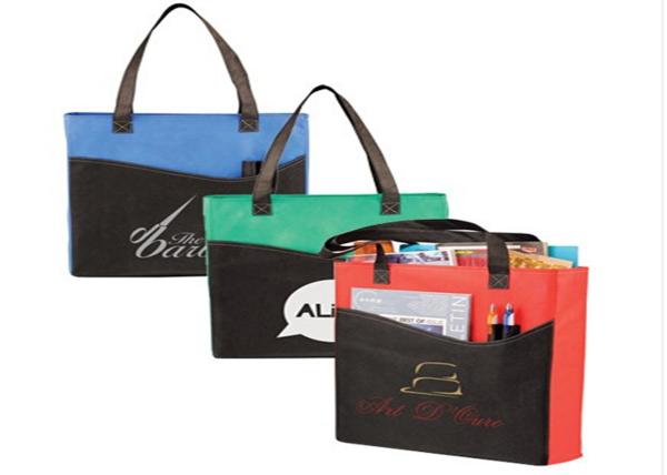 Convention Recycling Non Woven Gift Bags With Logo Pocket Foldable Business