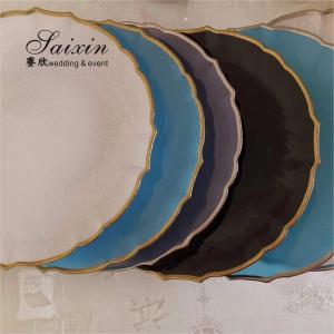 Quality White Glass Charger Plates With Gold Rim Wedding Home Table Setting Colored wholesale