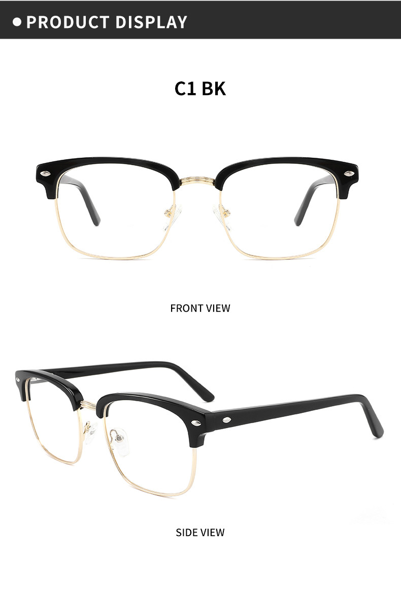 Square Men'S Acetate Metal Glasses Designer Non Prescription Clear Lens