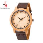 Nice Quartz Modern Wood Watches Bamboo Case Leather Strap For Men
