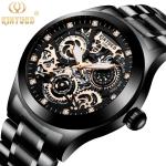KINYUED J062 oem waterproof custom logo leather fashion tourbillon skeleton