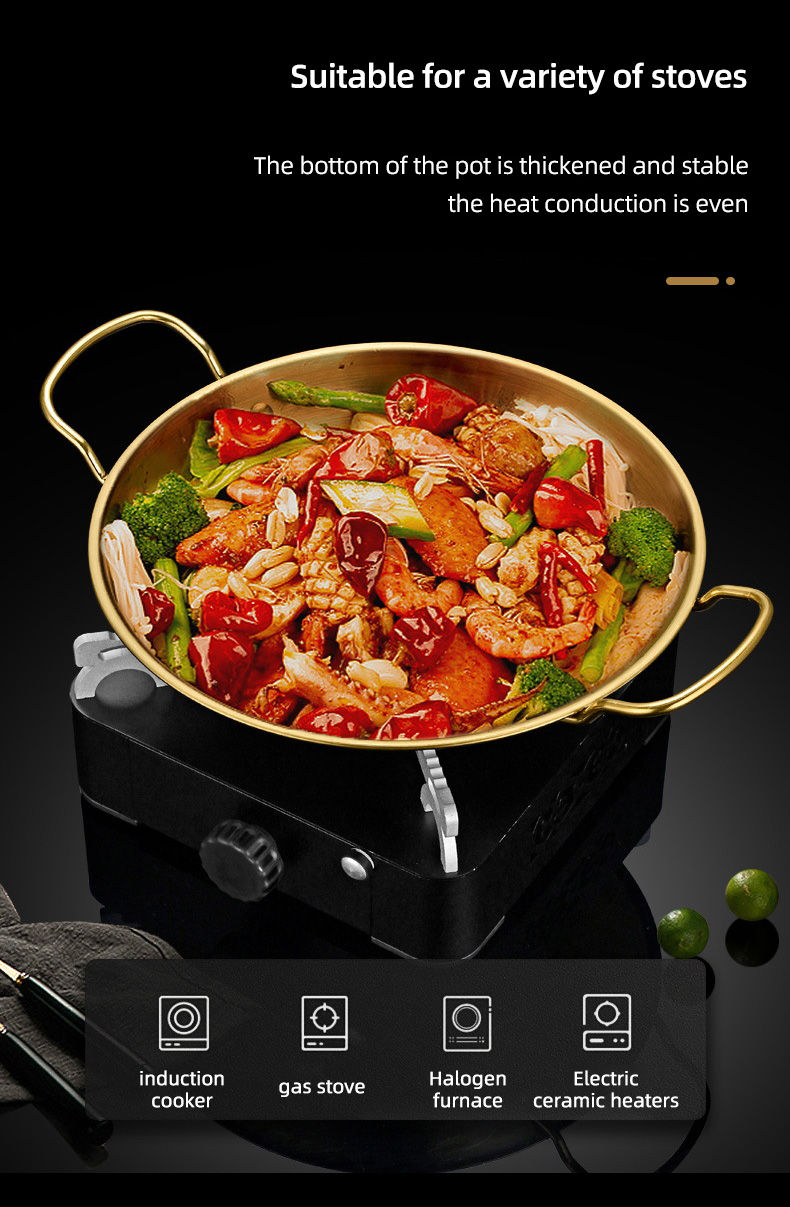 Wholesale TOP Seller Gold Cookware Dry Pan Stainless Steel Ramen Pots Seafood Frying Pan For Kitchen