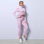 ZHIHUI Zipper Seamless Yoga Sets Sweat Wicking Zip Up Long Sleeve Crop Top