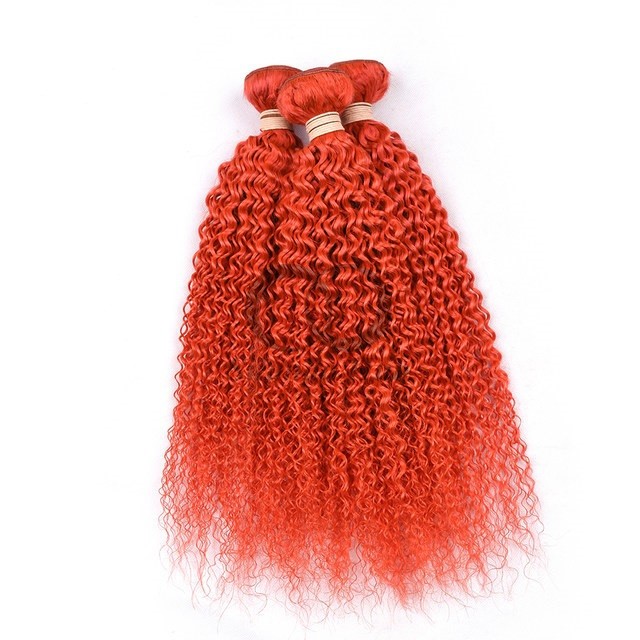 Orange Red Kinky Curly Remy Human Hair Bundles Sew In Weave Bundles Brazilian Bundle Deals