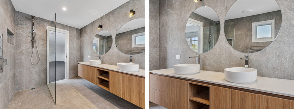 OEM Service Sintered Stone Bathroom Vanity Countertop with LED Mirror Storage Cabinet
