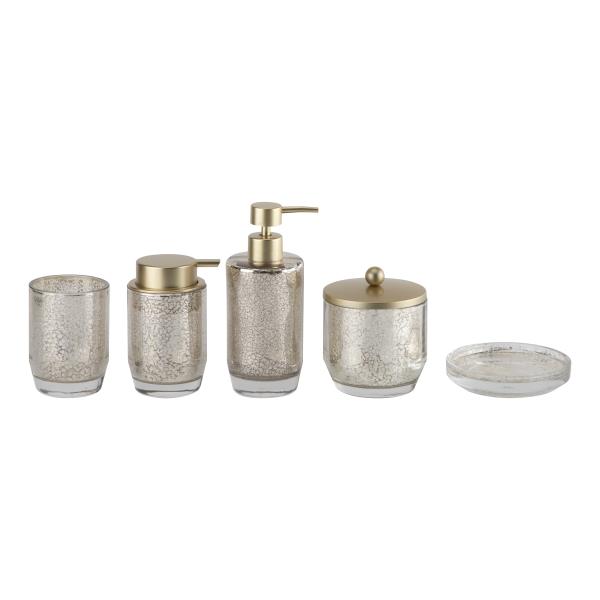 Glass Bathroom Accessories Round Shape With Mercury Gold Hand Wash Dispenser