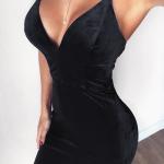 Velvet Elegant Low Cut Sexy Deep V Neck Dresses 98cm