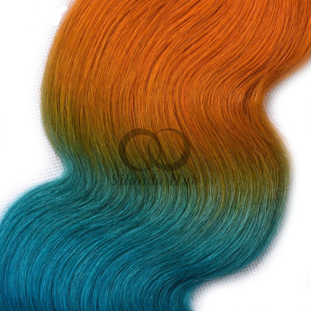 #T1B/Orange/Green Body Wave Remy Human Hair Bundles Sew In Weave Bundles Brazilian Bundle Deals