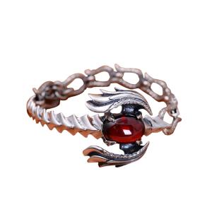 Quality Handmade Sterling Silver Chain Link Phoenixes Synthetic Garnet Charm Women Bracelet (014902) wholesale