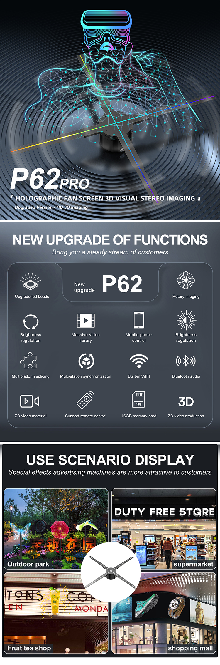 High Resolution Hologram Advertising Display 3D Projection Screen Protector 62Cm