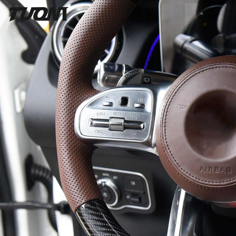 Custom Mercedes Carbon Fiber Steering Wheel Benz A45 Brown Perforated Leather