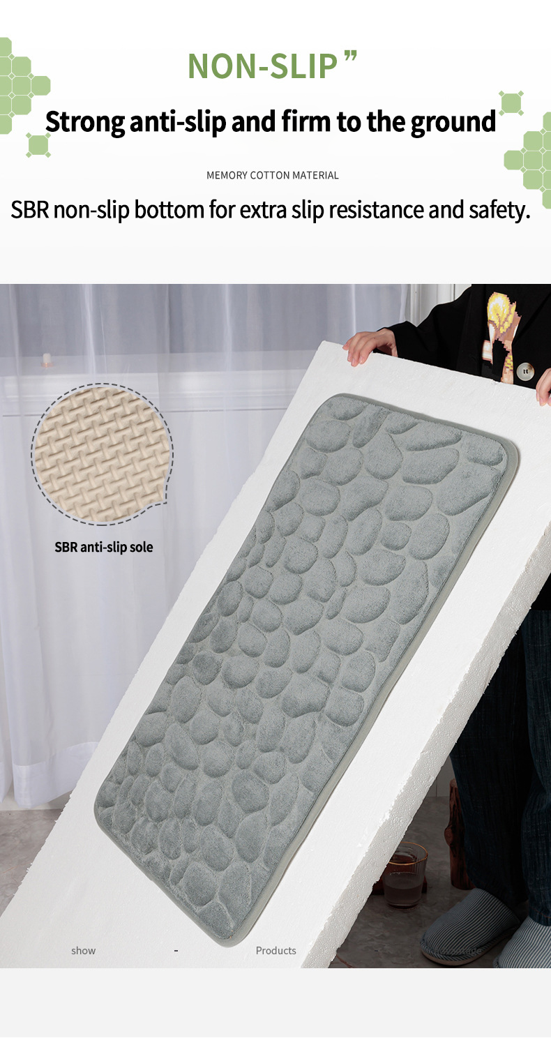 Custom Logo Cobblestone Embossed Bathroom Non-slip Carpets for Bathtub and Shower Room