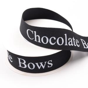 Quality Double Face Heat Transfer White Print Black Grosgrain Ribbon wholesale