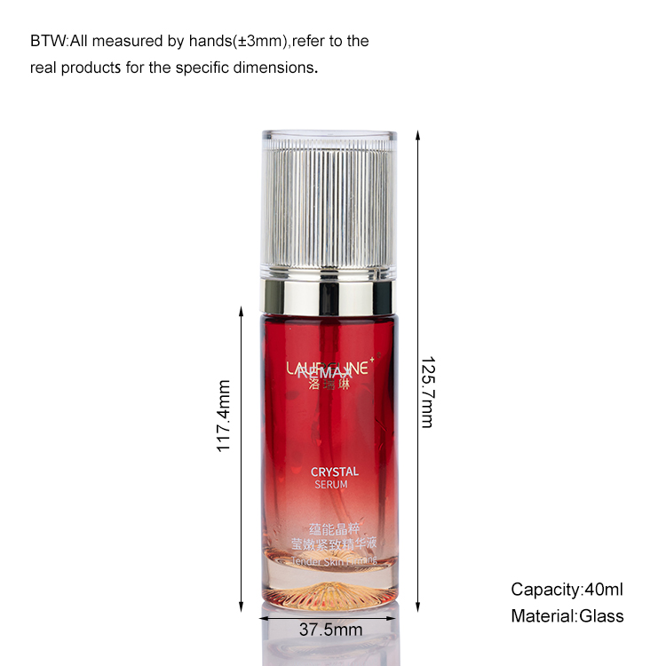 red glass lotion bottle