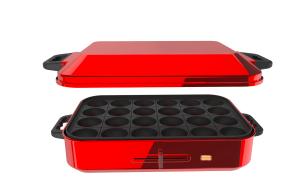 Quality 1200W Red Electric Takoyaki Pan With Removable Plate And Metal Top Cover wholesale