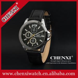 Quality 2015 Leather 009A6D Black White Classic Style for Business Man Japan Movt Quartz Watch Stainless Steel Watches Men wholesale